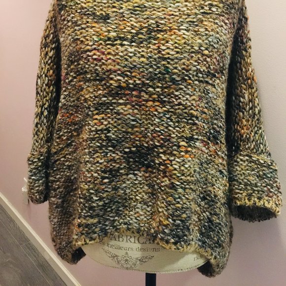 Size M Zara Knit Italian Yarn Beige Brown Mixed Color Cocoon Poncho Sweater - Picture 2 of 10